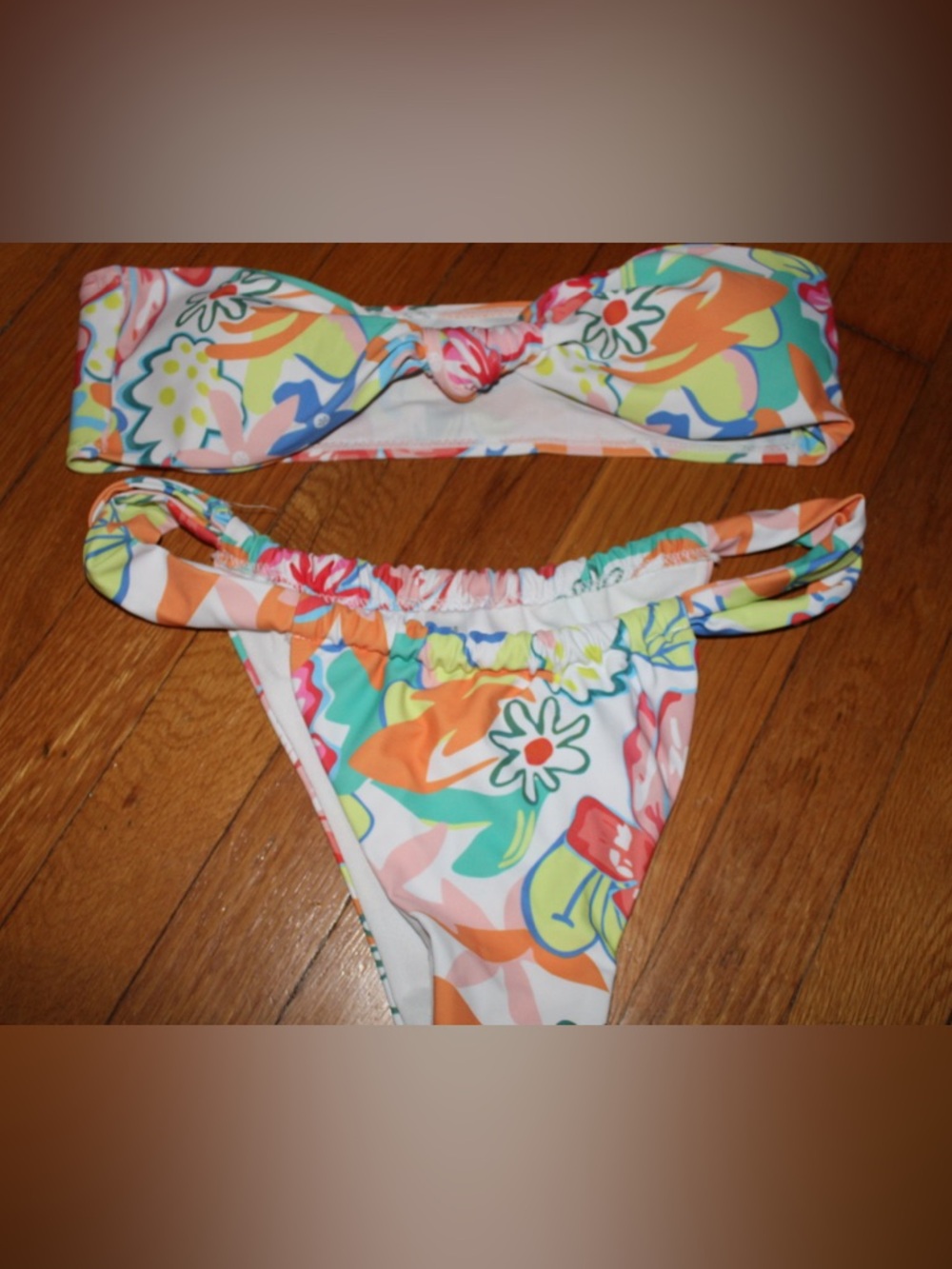 SHEIN Floral Multicolor Bandeau Bikini - Orange, Green, Blue, Pink, Yellow